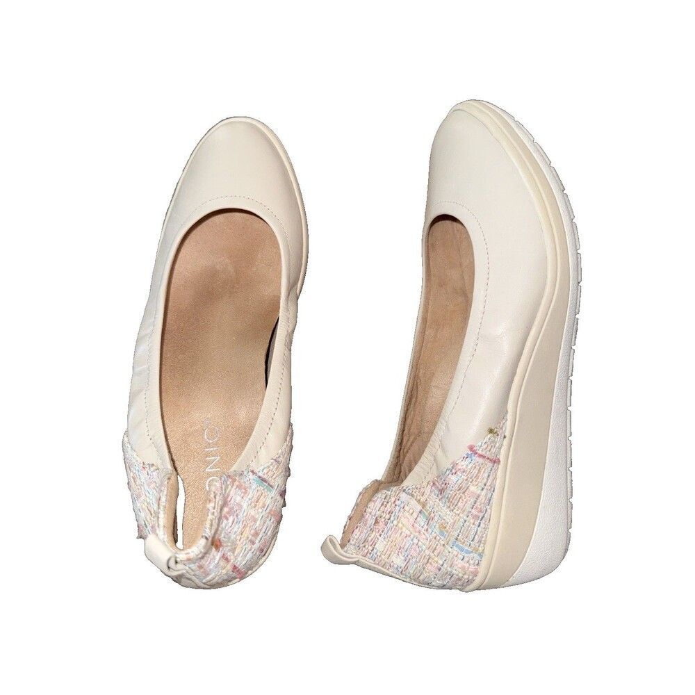 Vionic Jacey Women's 8 Cream Leather Wedge Slip On Comfort Shoes Arch Support